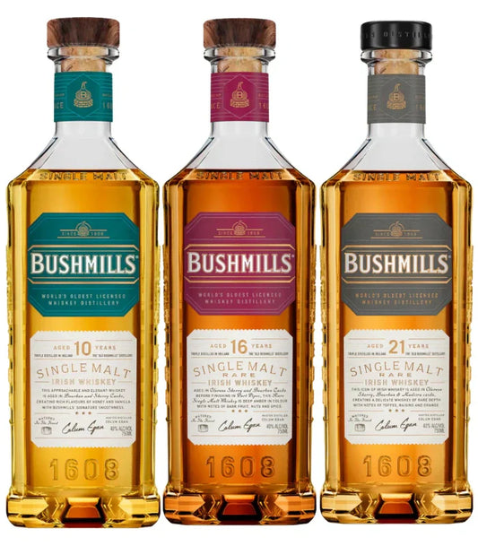 Buy Bushmills 10, 16, 21 Year Single Malt Irish Whiskey Bundle 750mL Online - The Barrel Tap Online Liquor Delivered