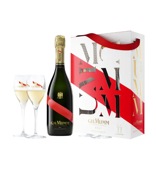 GH Mumm Champagne Brut Grand Cordon France W/2 Flute Festive Giftset 750mL