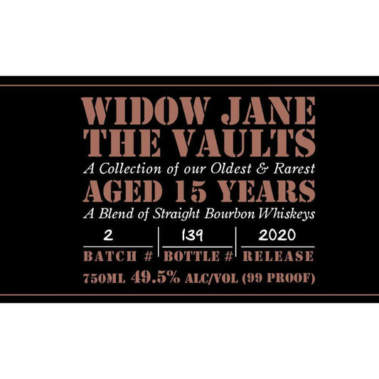 Buy Widow Jane The Vaults 2020 Edition Aged 15 Years 750mL Online - The Barrel Tap Online Liquor Delivered